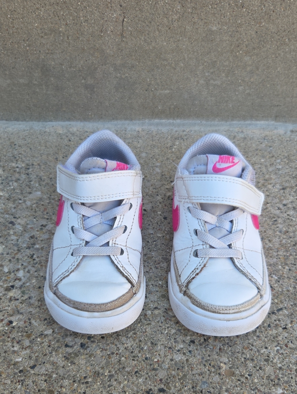 Nike Kids White Sneakers with Pink Swoosh